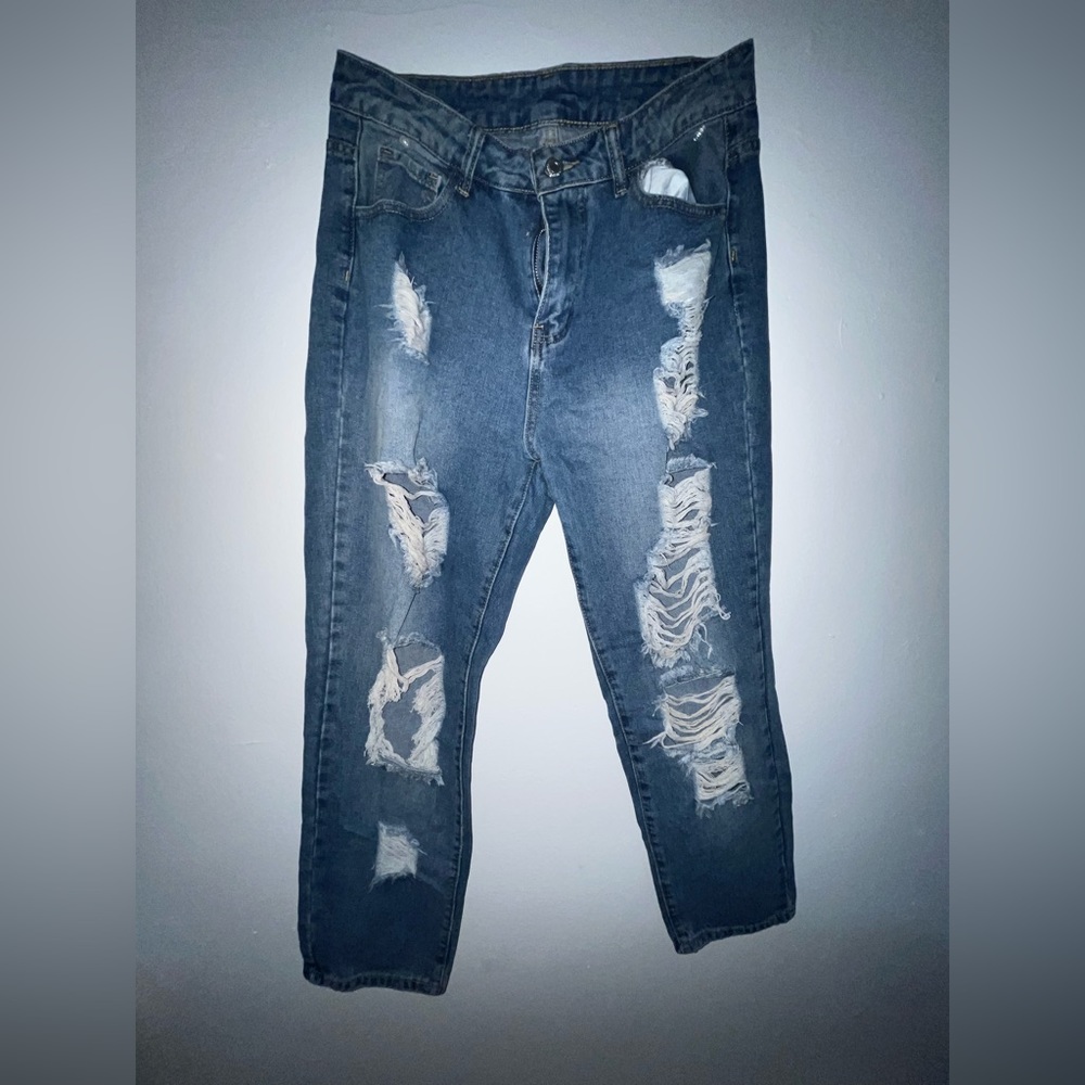 High Waisted Ripped Straight Leg Jeans